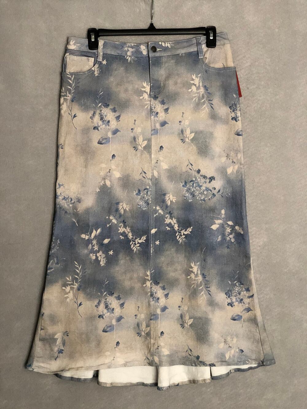 Reba Twill Antique Skirt Midi Floral Print Women's Size 8 NEW